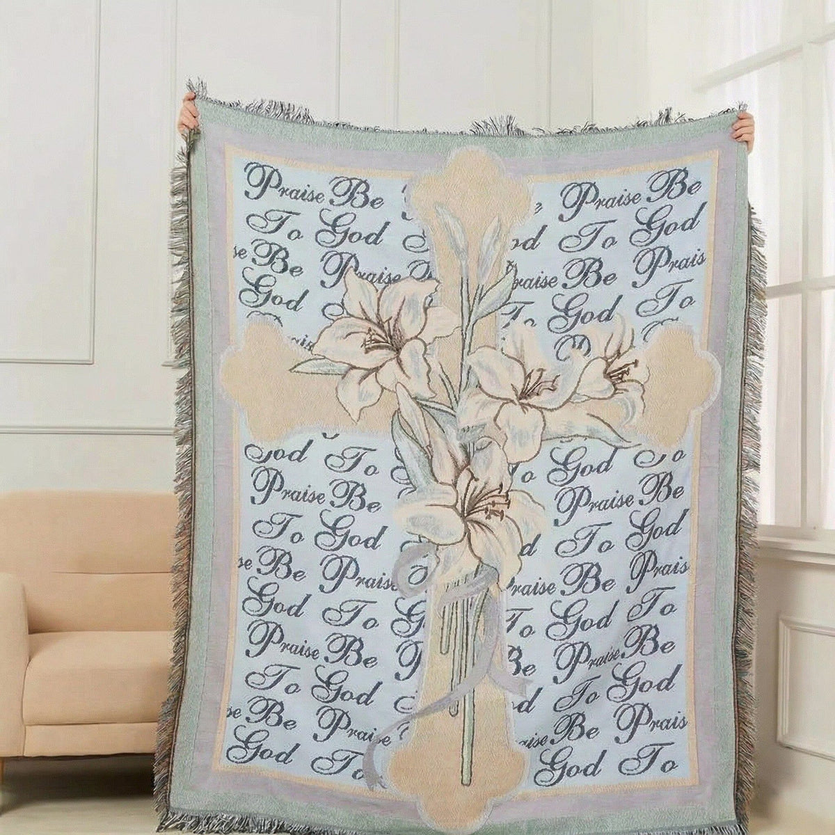 Woven Floral Tapestry Throw with Fringed Edge | Warm Blanket for Sofa and Bed, 51 x 63 in | Machine Washable