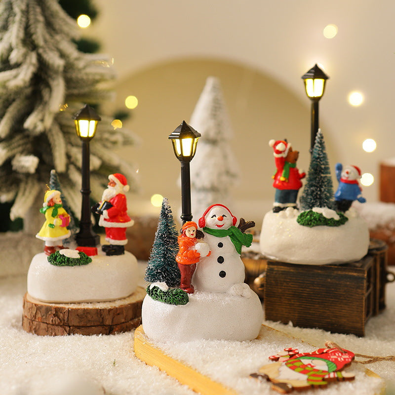 Light Up Santa Claus Figurine Set with Christmas Tree