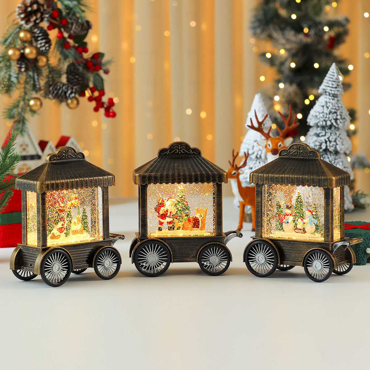 Vintage Christmas Lanterns Train Car with Music and Light