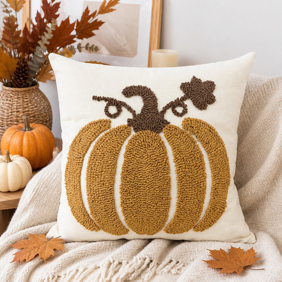 Halloween Pumpkin Throw Pillow | Available in 8 Colors | Plush Accent for Sofas, Chairs, and Beds