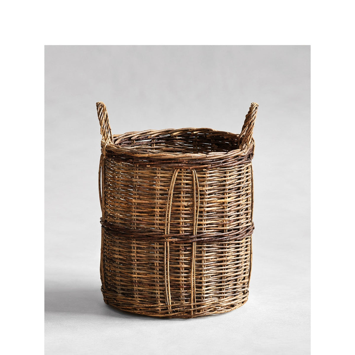 Woven Wicker Basket with Two Carry Handles | Laundry Storage for the Bedroom or Hallway | 13.4 in Across, 15 in Tall