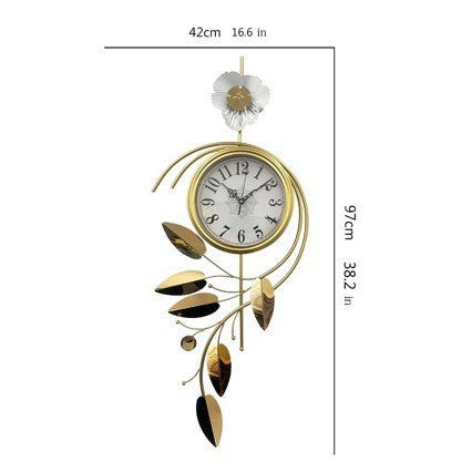 Large Wall Clock with Gold Floral Metal Frame | 38 in Tall and 17 in Wide | Bold Easy-Read Numbers