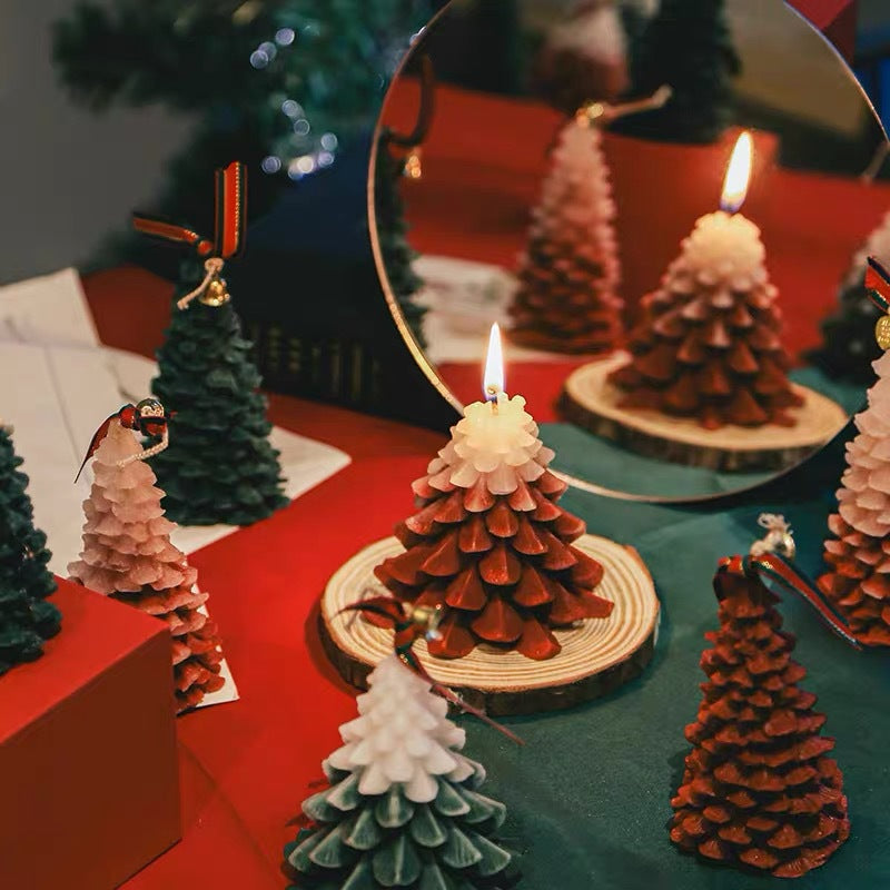 Handmade Layered Christmas Tree Candles with Hanging Bell