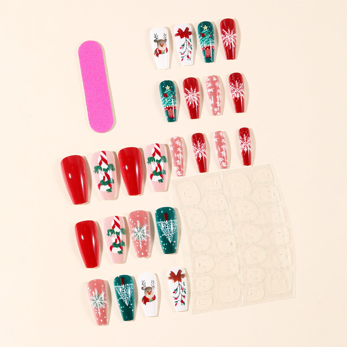 Christmas Press On Nails Set with Reindeer and Snowflakes