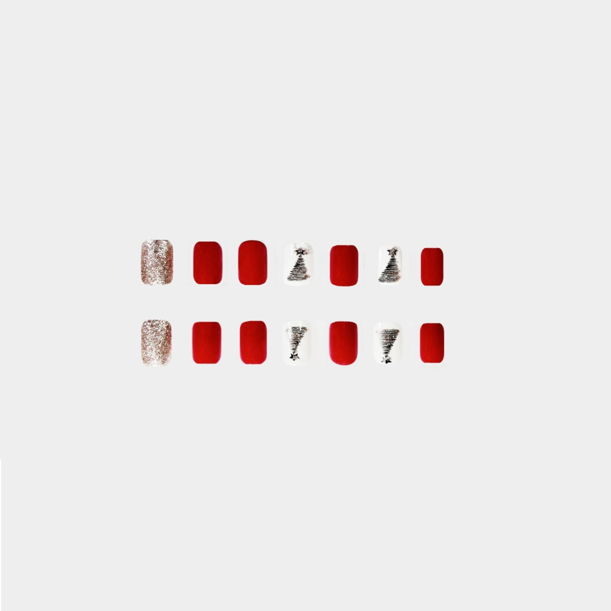 Christmas Press On Nails with Tree Designs and Glitter