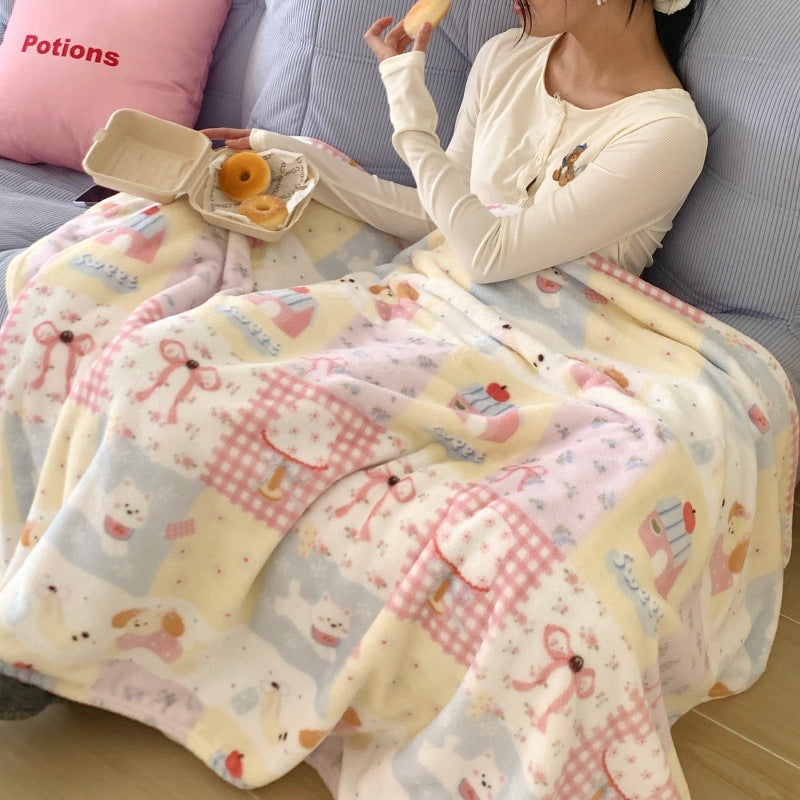 Cartoon Dog Print Fleece Throw with Speckled Pattern | Warm Blanket for Sofa and Bed | 4 Sizes, 15 Designs