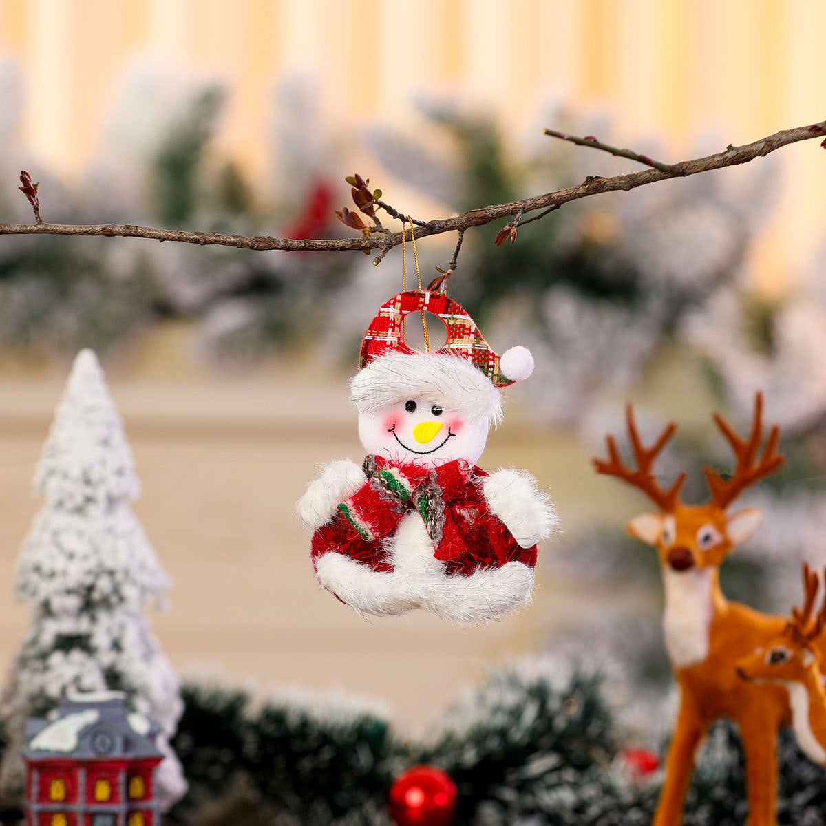 Plush Snowman Christmas Tree Ornaments with Hat and Scarf | Soft Hanging Character Decor | Indoor Holiday Decorations