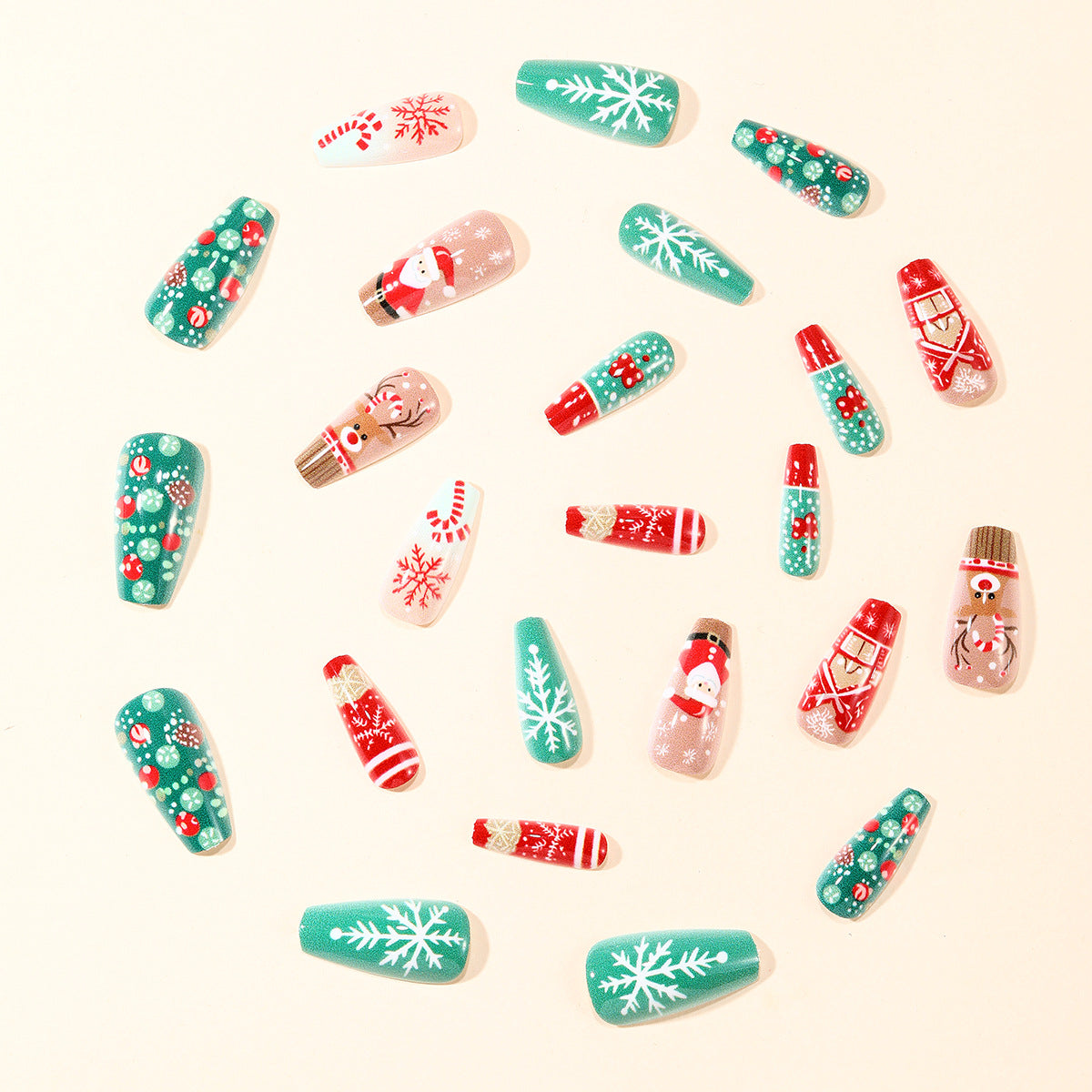 Christmas Press On Nails with 3D Santa and Snowflake Art