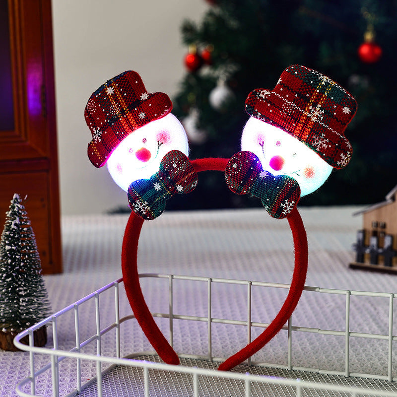 Light Up Christmas Headband with Snowman and Reindeer Ornaments