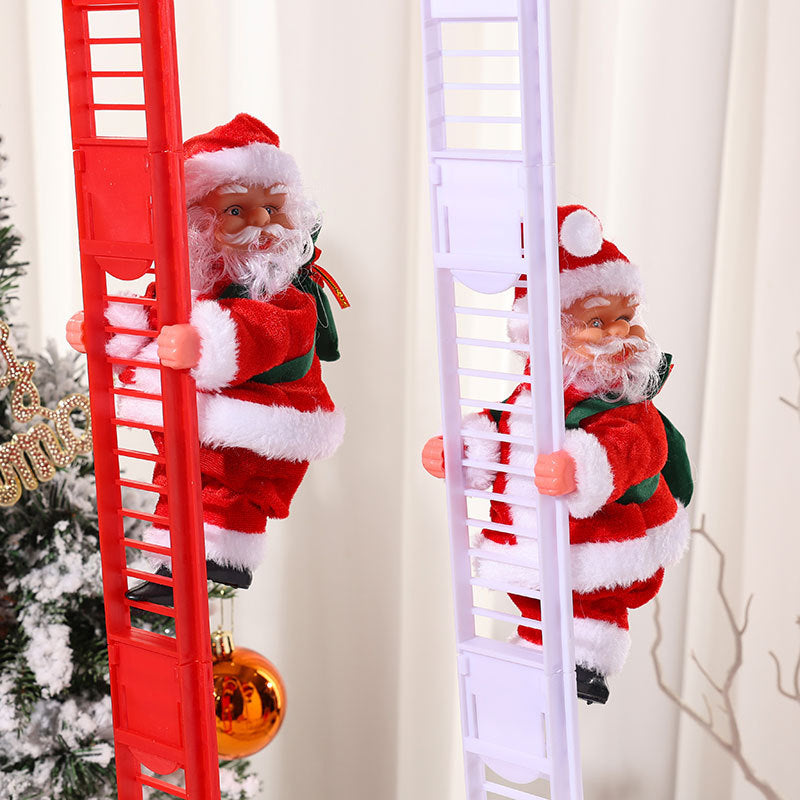 Climbing Santa Claus Figurine on Ladder for Christmas Decor