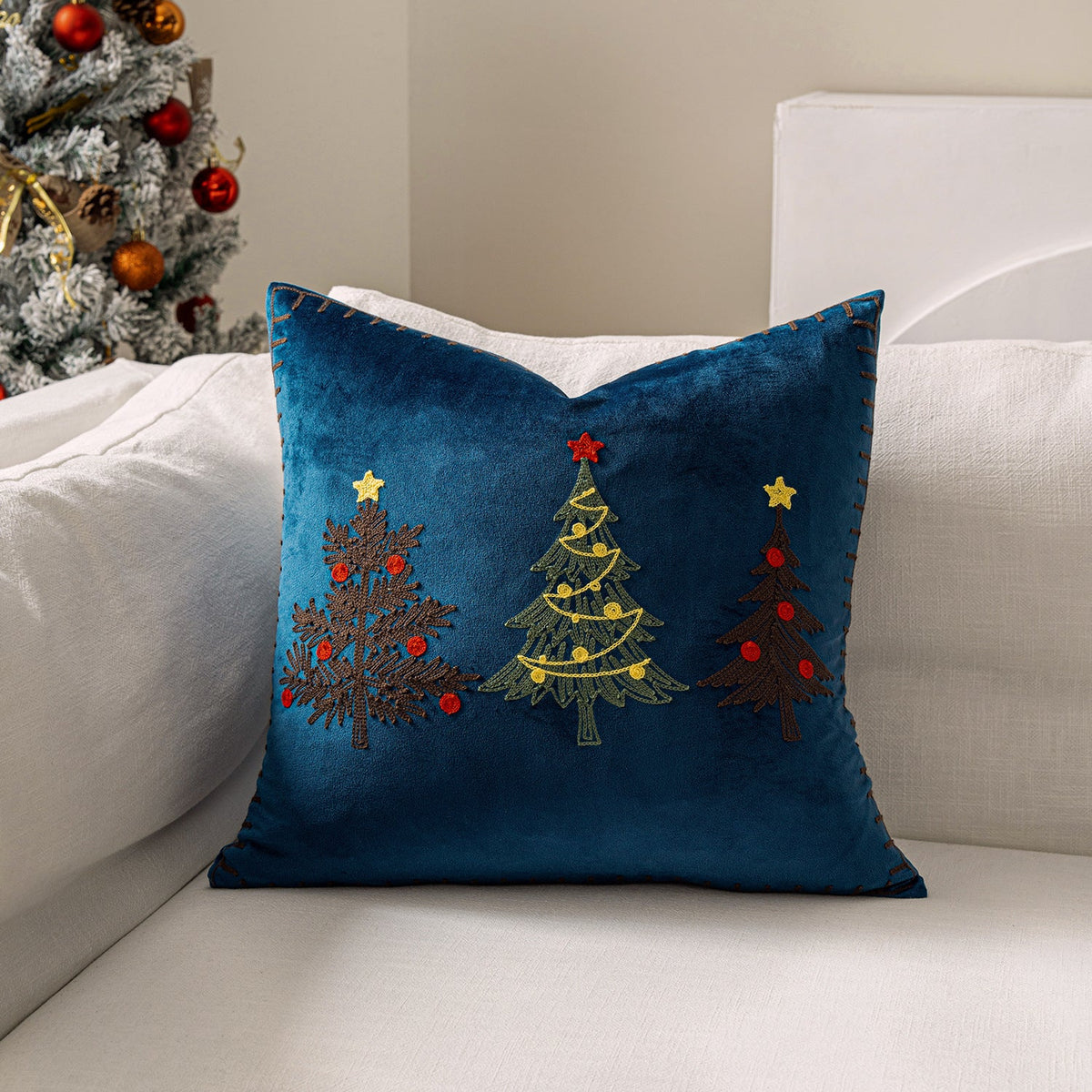 Christmas Living Room Throw Pillow Cover with Deer Silhouette | Removable Case with Discreet Zipper | 42 Designs, 17.72 x 17.72 in
