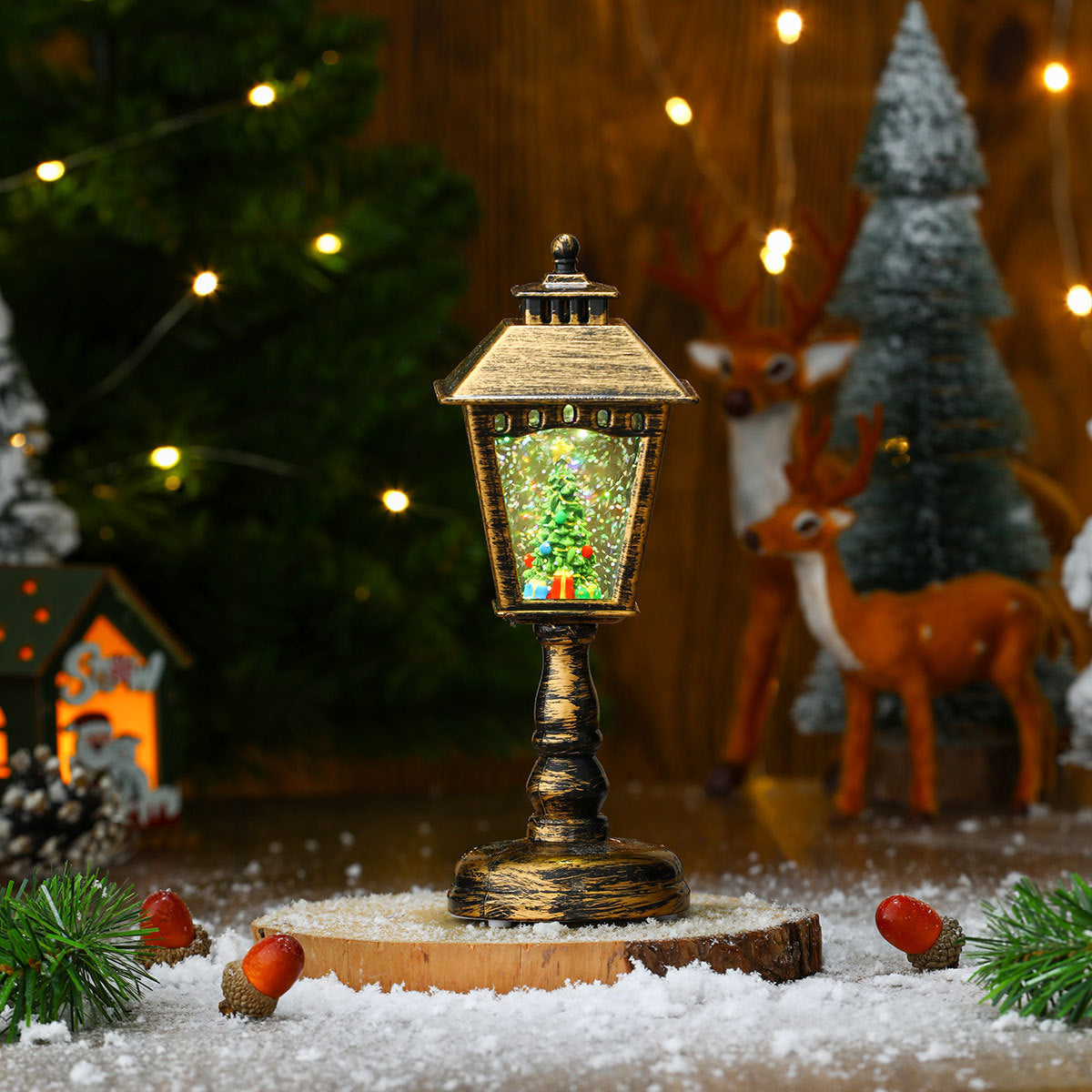 Christmas Lanterns Mini LED Street Lamp Style with Santa Scene