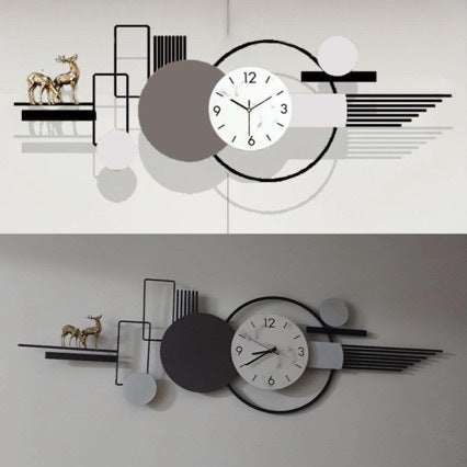 Modern Wall Clock with Geometric Circles and Line Accents | Large Numerals and Minute Marks | Silent Sweep Movement