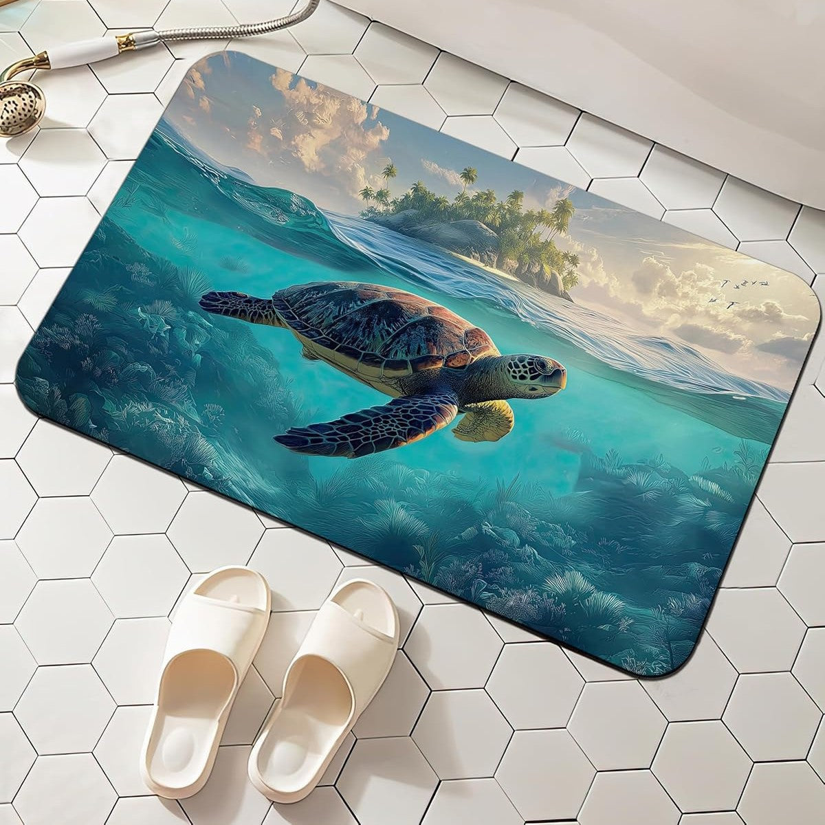Checkerboard Bath Mat with Daisy Print and Non-Slip Backing | Hard-Wearing Surface, Easy to Wipe Clean | 11 Designs