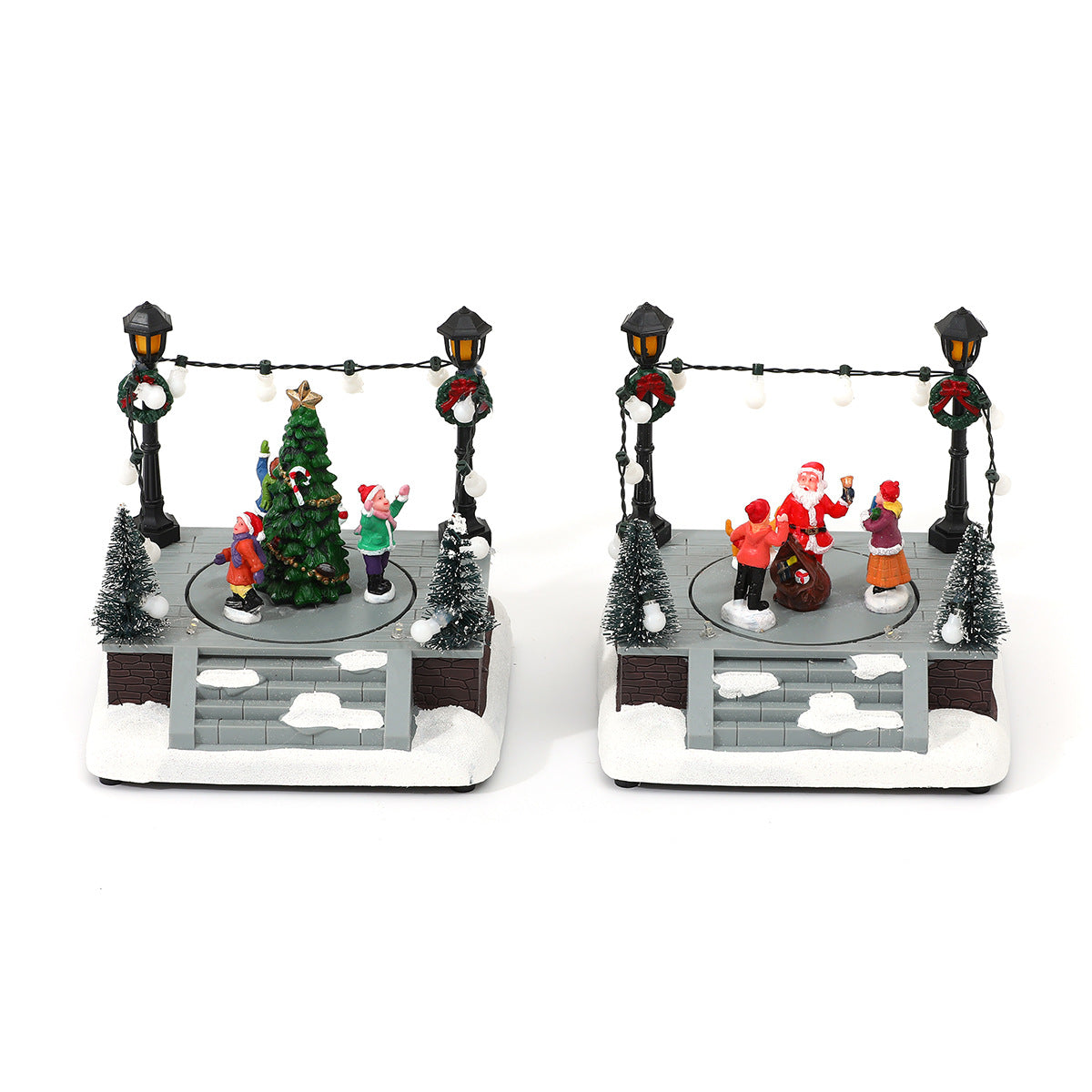 LED Lighted Christmas Town Figurines Skating Scene Set