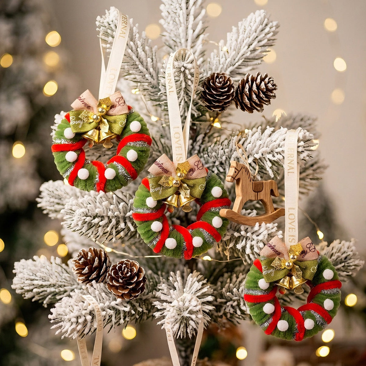 Mini Christmas Wreath Ornaments with Bows and Ribbon Hangers