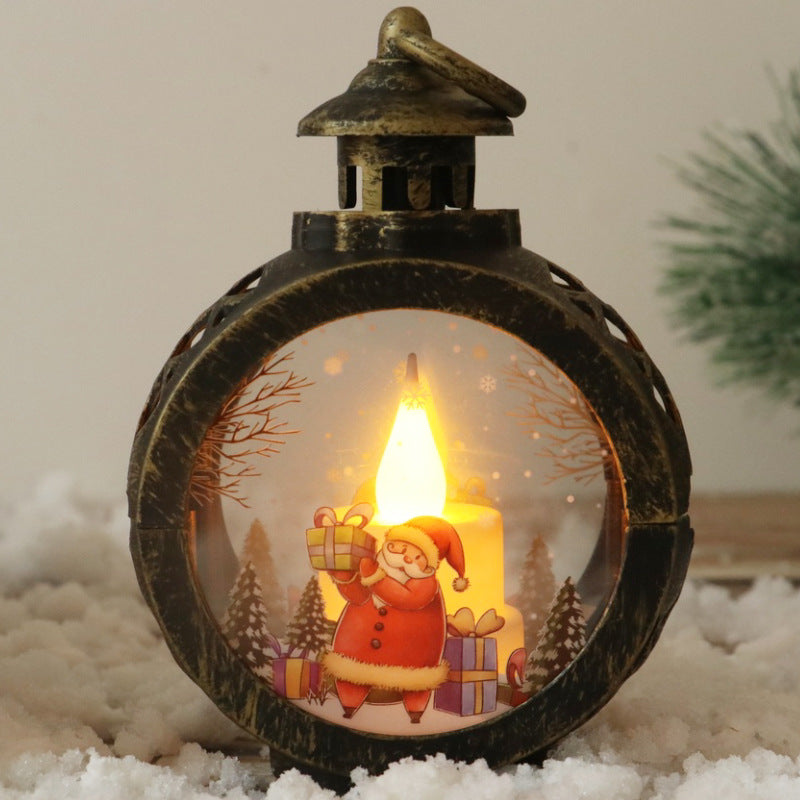 Christmas Lantern with LED Candle Light and Snowman Scene