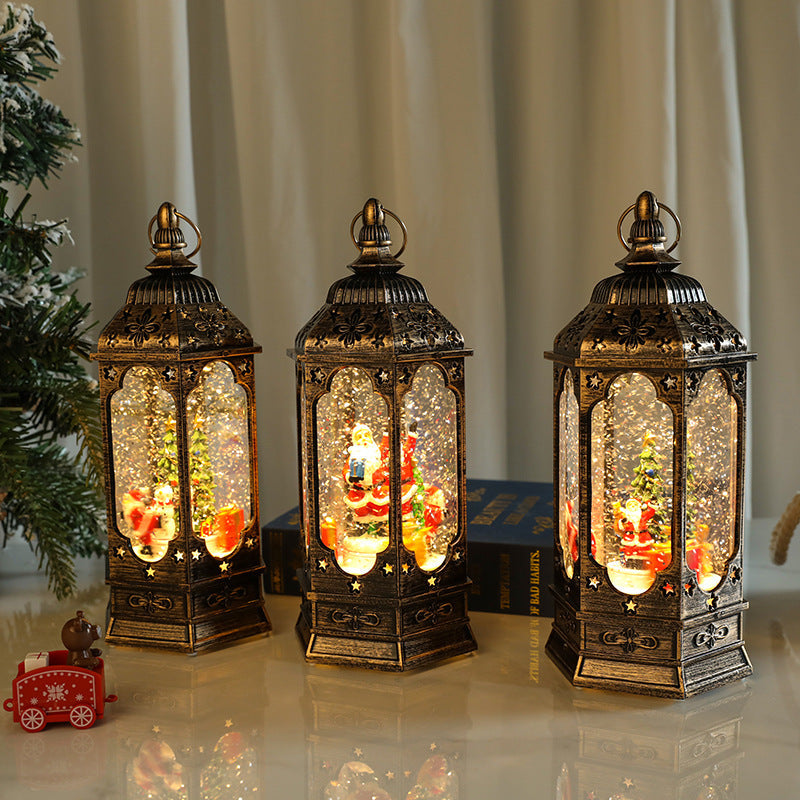 Vintage Christmas Decorations Lantern with Light-Up Holiday Scene