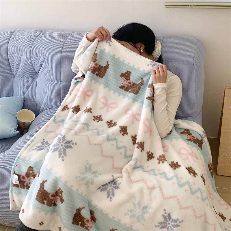 Cartoon Dog Print Fleece Throw with Speckled Pattern | Warm Blanket for Sofa and Bed | 4 Sizes, 15 Designs