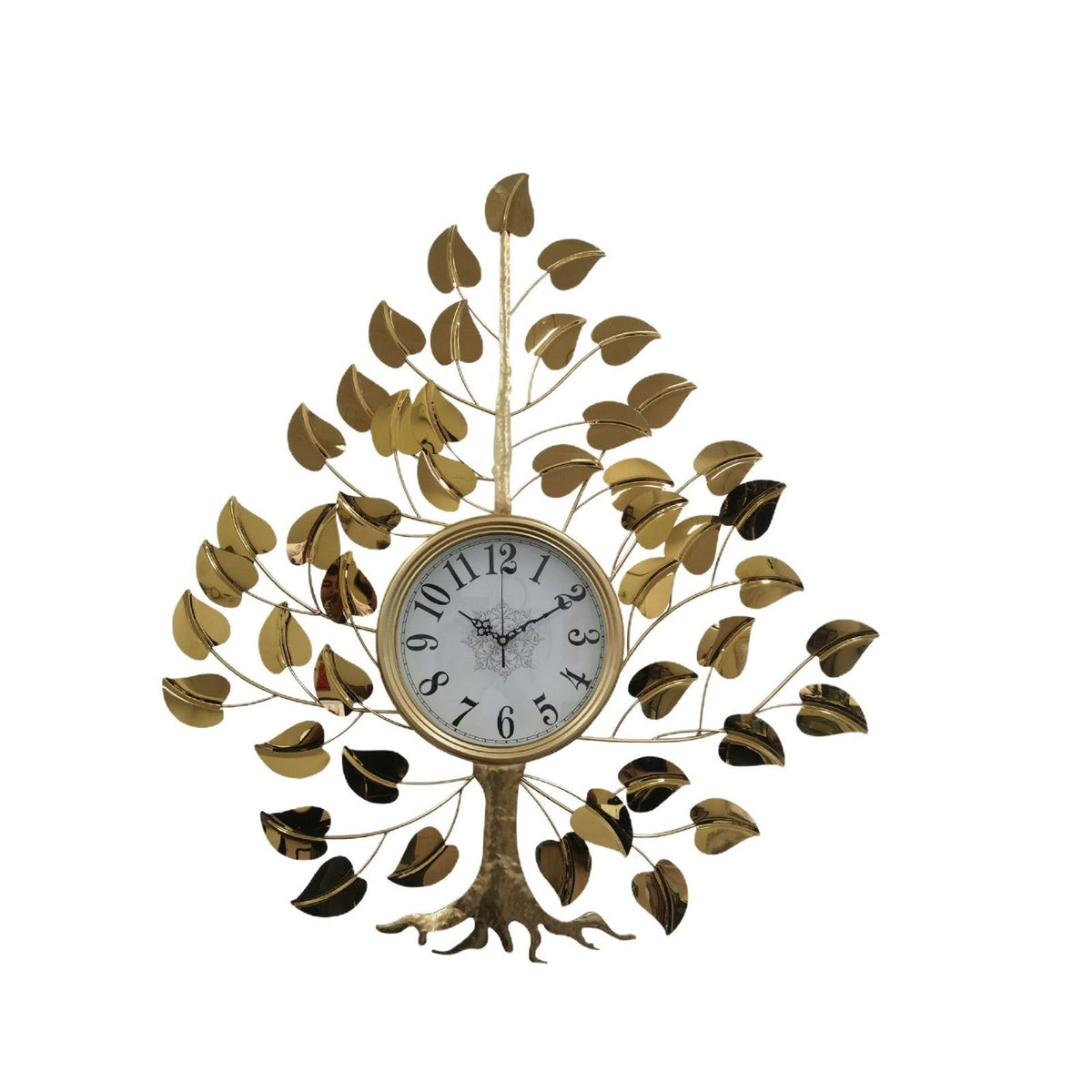 Large Wall Clock with Gold and Green Ginkgo Leaf Frame | 26 in Across for a Hallway or Living Room | 4 Finishes