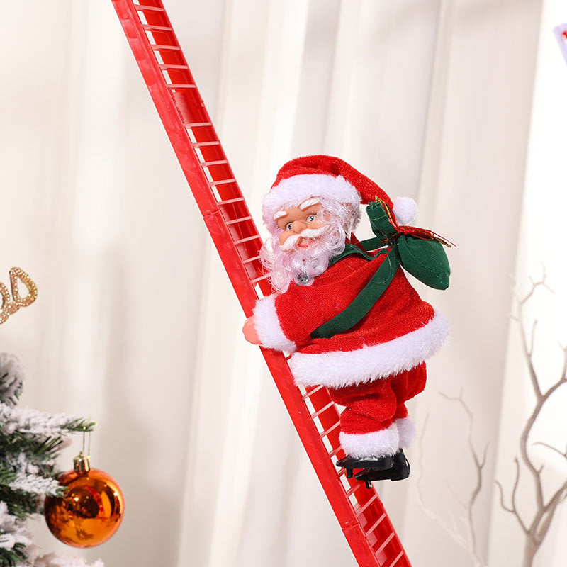 Climbing Santa Claus Figurine on Ladder for Christmas Decor