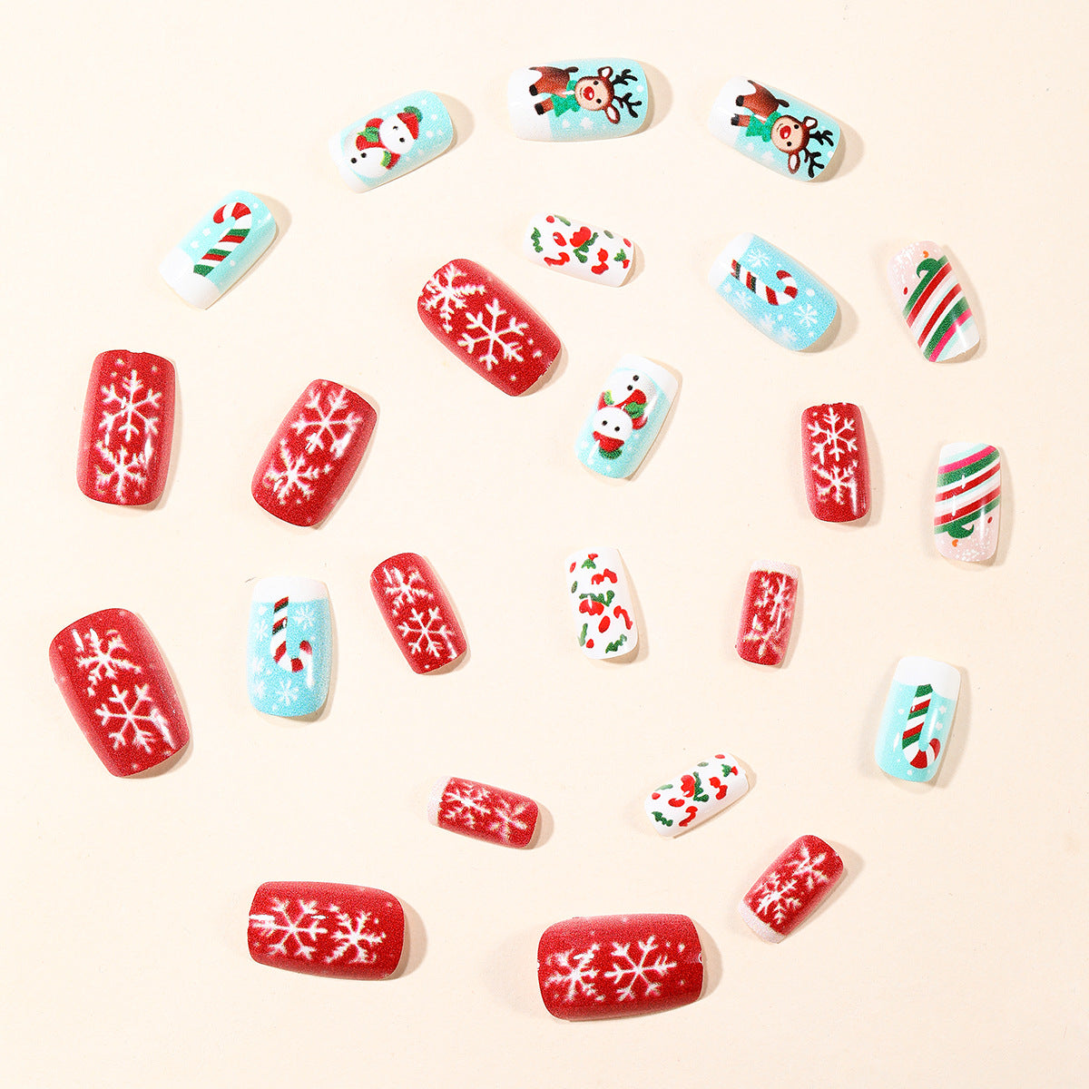 Christmas Press On Nails with Snowmen and Reindeer Designs