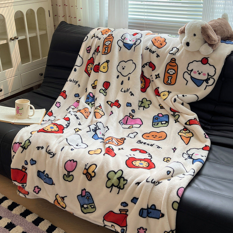 Cartoon Dog Print Fleece Throw with Speckled Pattern | Warm Blanket for Sofa and Bed | 4 Sizes, 15 Designs