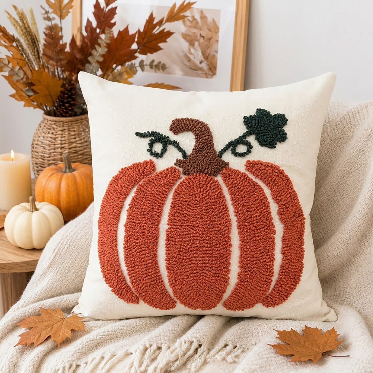Halloween Pumpkin Throw Pillow | Available in 8 Colors | Plush Accent for Sofas, Chairs, and Beds