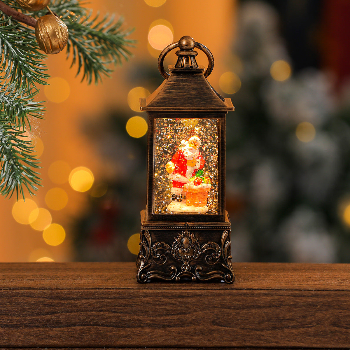 Miniature Christmas Ornaments Light Up Lantern with LED Scene