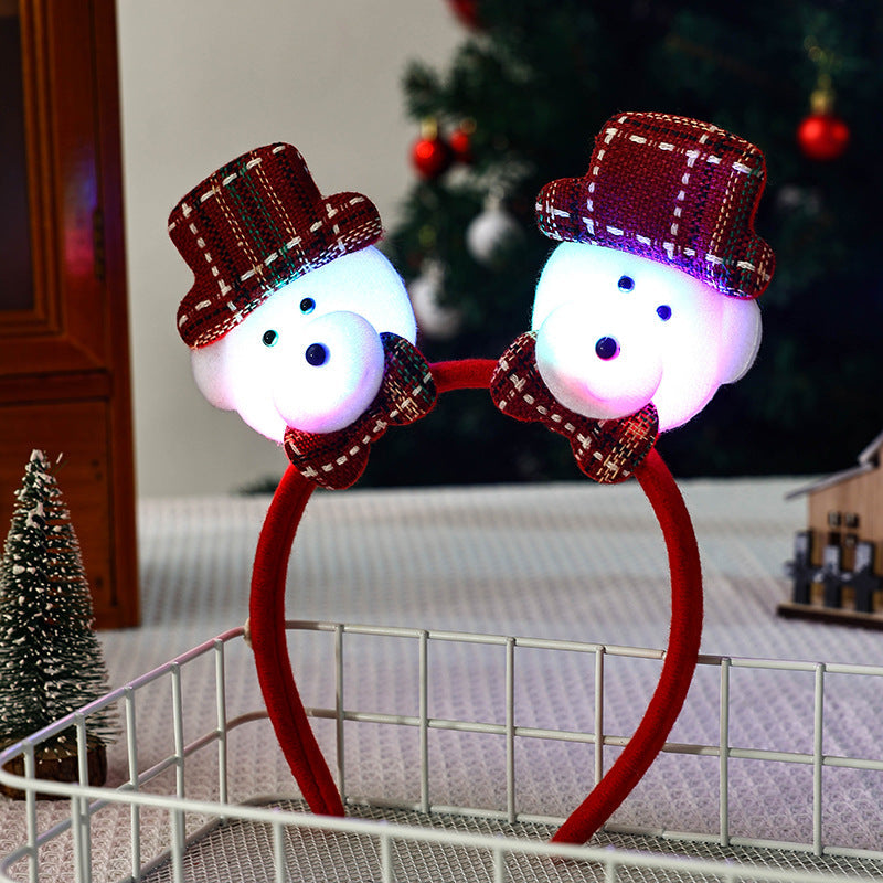 Light Up Christmas Headband with Snowman and Reindeer Ornaments
