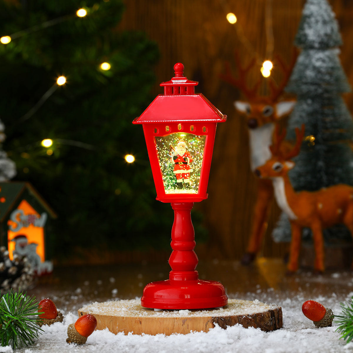 Christmas Lanterns Mini LED Street Lamp Style with Santa Scene