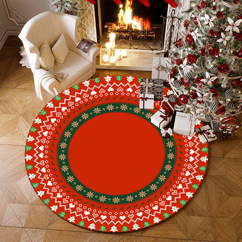 Round Christmas Area Rug with Gingerbread Holiday Designs