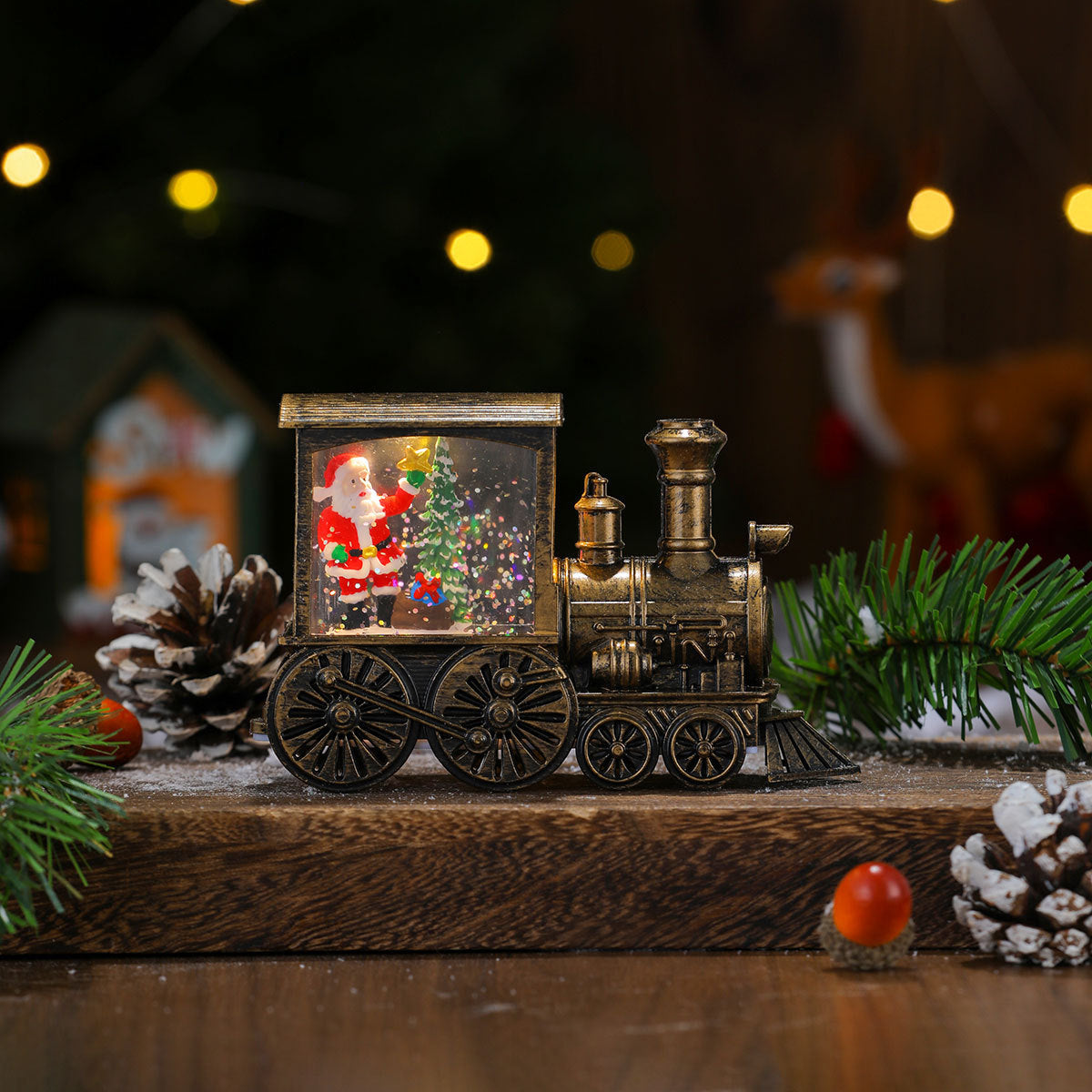 Light Up Christmas Train Ornaments with Santa and Snowman