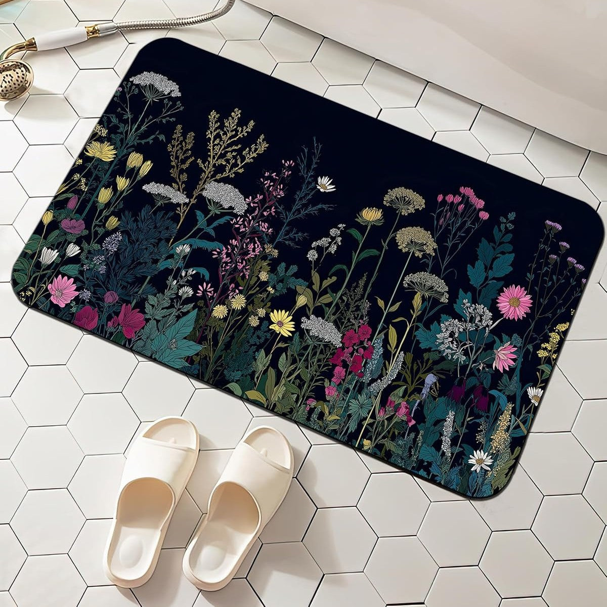 Checkerboard Bath Mat with Daisy Print and Non-Slip Backing | Hard-Wearing Surface, Easy to Wipe Clean | 11 Designs