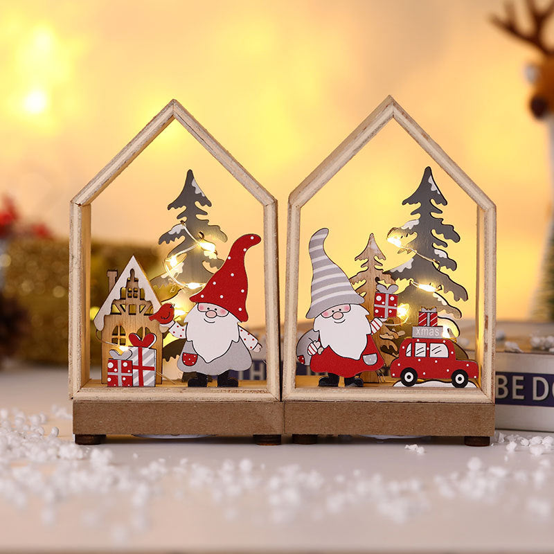 Wooden Christmas Lanterns with Santa, Red Car and LED Lights