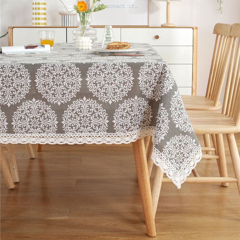 Lace Trimmed Tablecloth with Vintage Newspaper Print | Hard-Wearing Fabric for Daily Dining | 3 Sizes