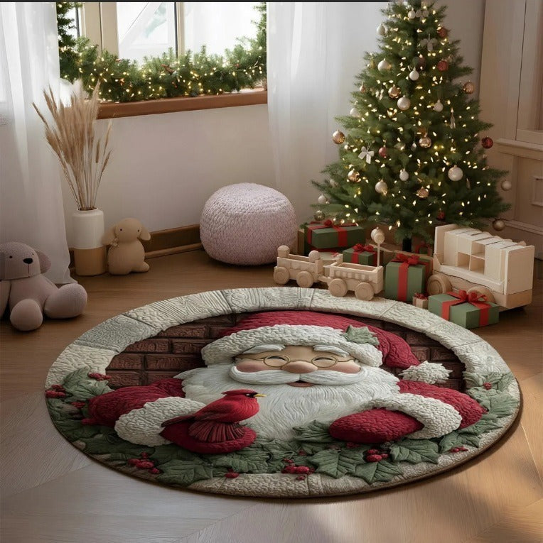 Round Patchwork Christmas Area Rugs for Living Room Decor