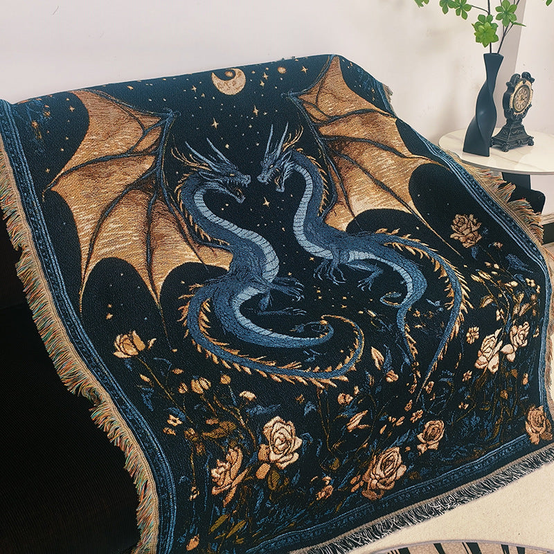 Woven Tapestry Throw in Nautical or Dragon Design | Warm Blanket for Sofa and Bed, 63 x 51 in | 2 Designs