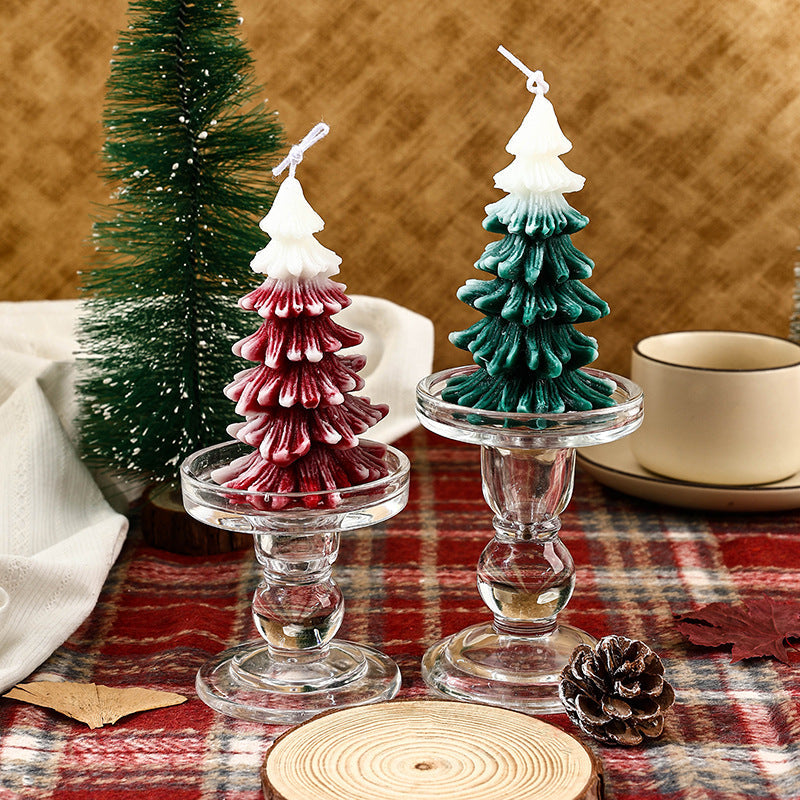 Sculptural Pine Christmas Tree Candles with Cotton Wick