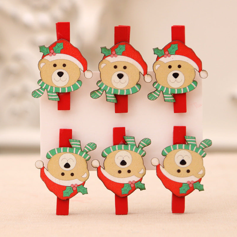 Wooden Christmas Clips Set with Santa, Snowman and Reindeer