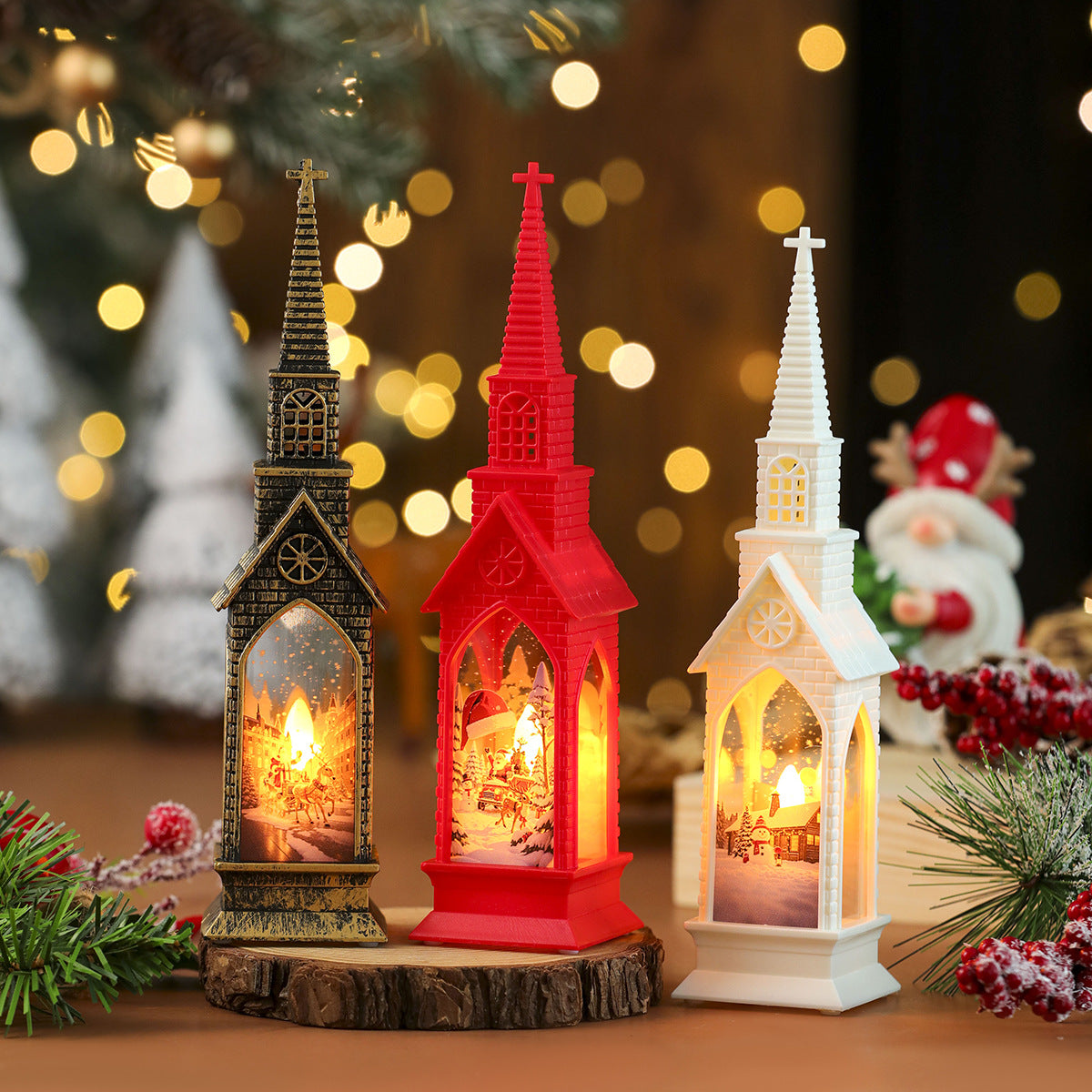 LED Christmas Village Church Figurines with Warm Glow