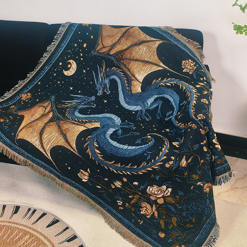 Woven Tapestry Throw in Nautical or Dragon Design | Warm Blanket for Sofa and Bed, 63 x 51 in | 2 Designs