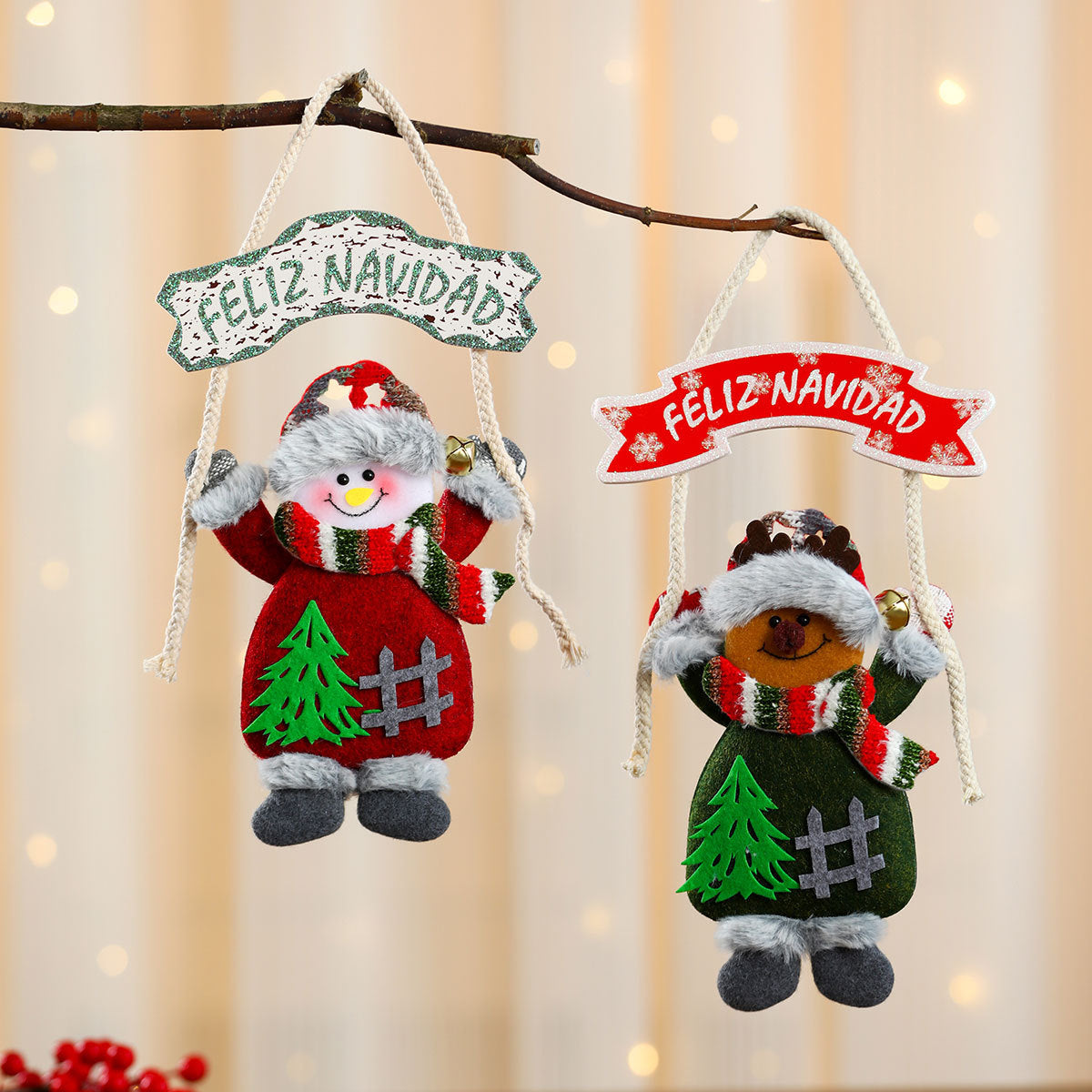 Christmas Tree Ornaments Hanging Plush Feliz Navidad Banner