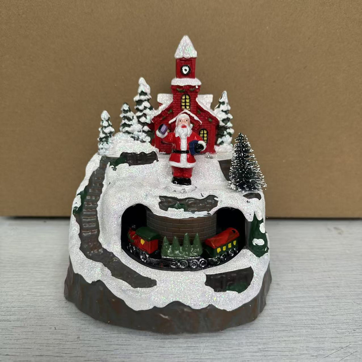 Miniature Christmas Village Scene with LED Lights and Train