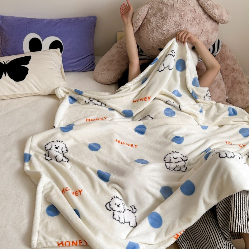 Cartoon Dog Print Fleece Throw with Speckled Pattern | Warm Blanket for Sofa and Bed | 4 Sizes, 15 Designs