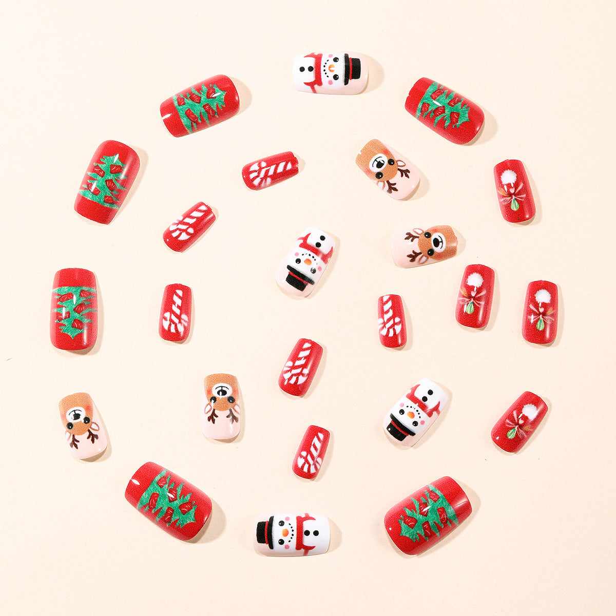 Christmas Press On Nails Set with Snowman and Reindeer