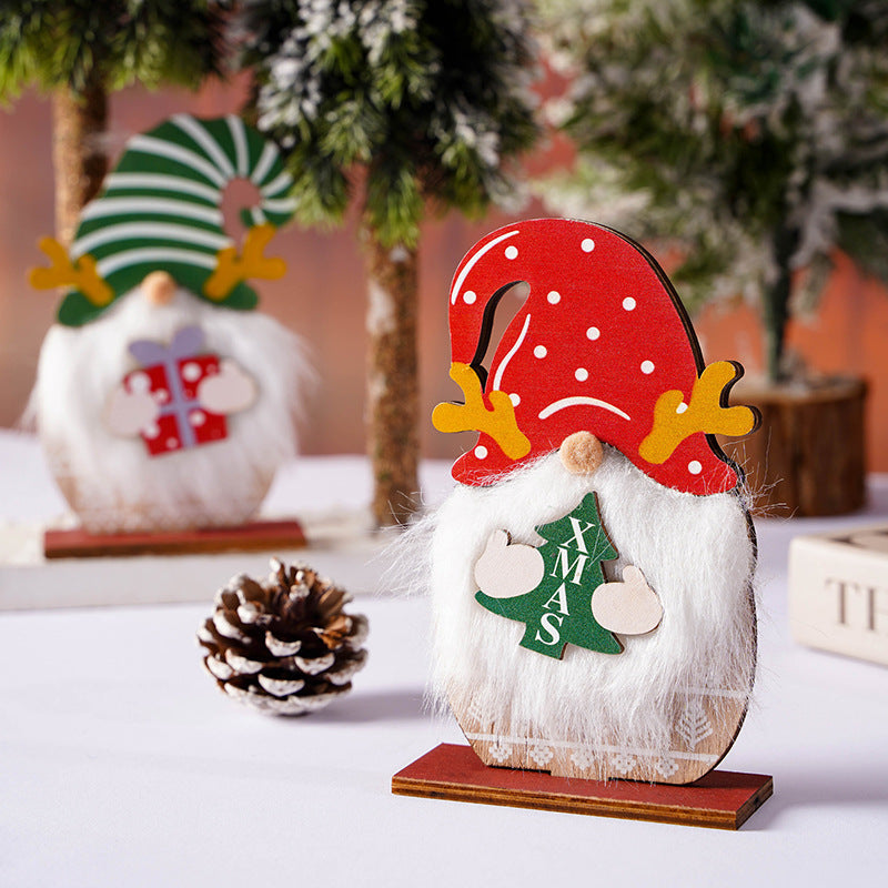 Wooden Christmas Gnome Decorations with Faux Fur Beards