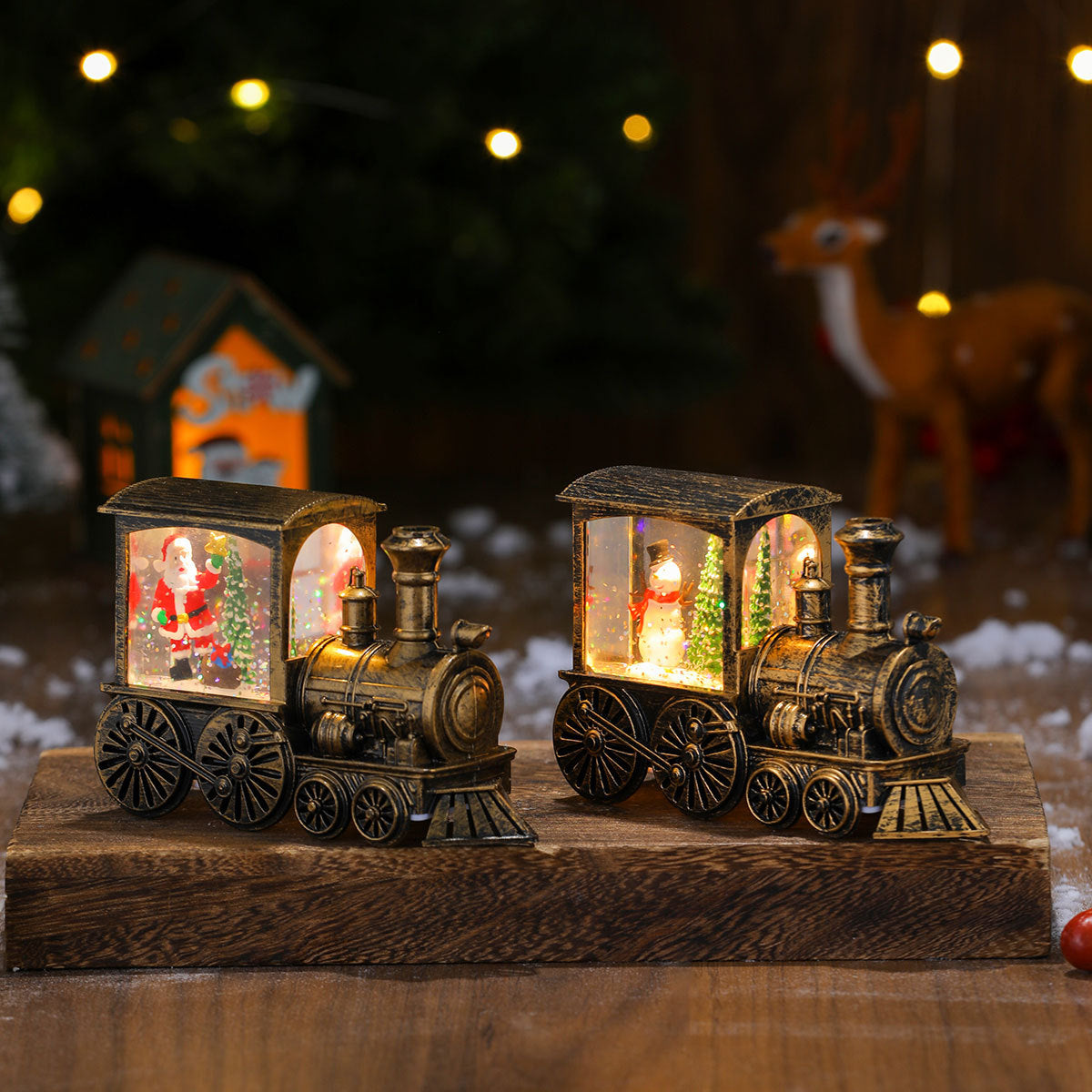Light Up Christmas Train Ornaments with Santa and Snowman