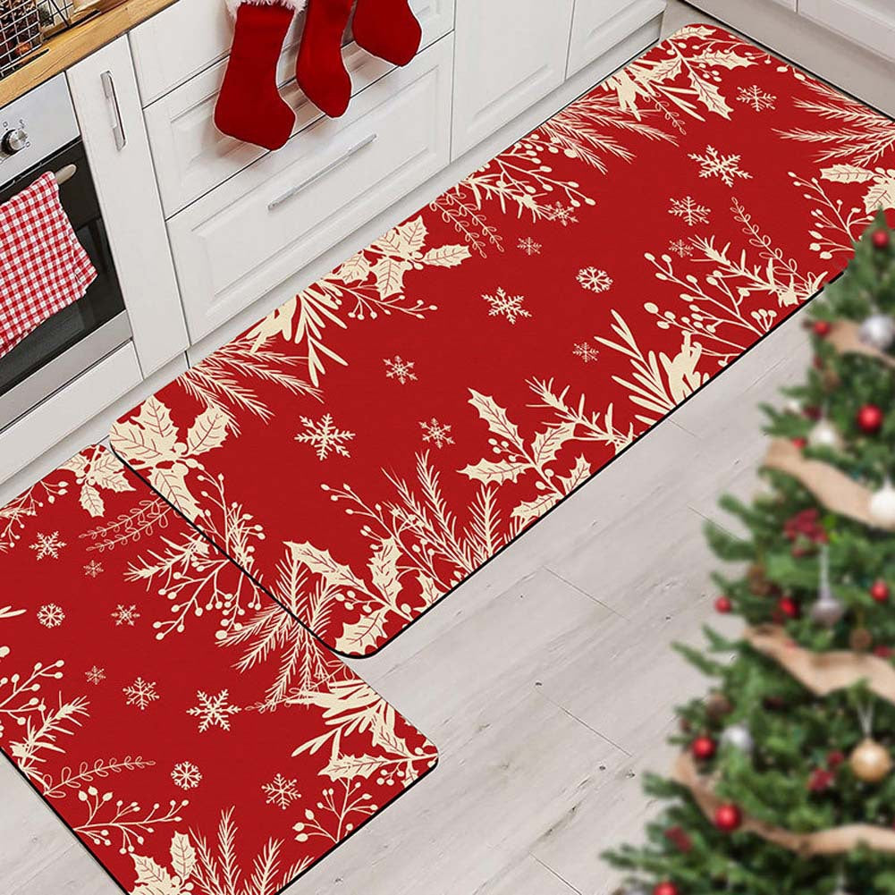Christmas Kitchen Mat Set with Non Slip Backing, Washable