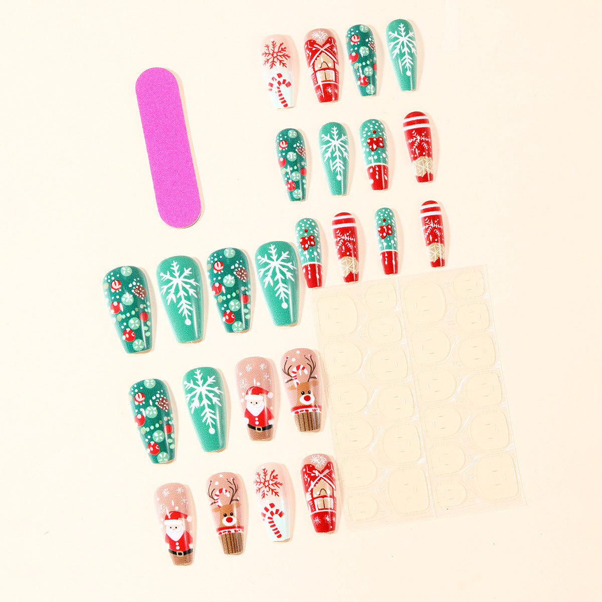 Christmas Press On Nails with 3D Santa and Snowflake Art